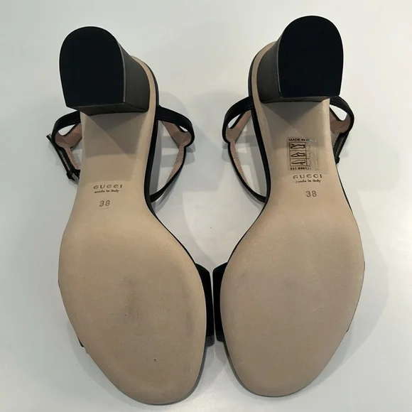 Gucci Black Leather Horsebit Ankle Strap Open Toe Block Heel Sandals Size 38 - Picture 6 of 9